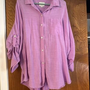 American Eagle Outfitters Purple Oversized Go Big Button-Down Shirt